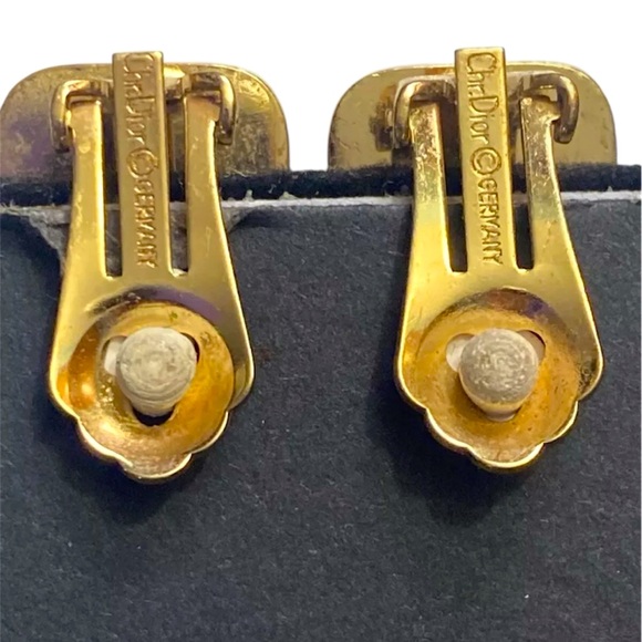 Vintage, CHRISTIAN DIOR Crystal Gold Tone Clip-on Earrings w/ Dustbag - EUC - Picture 3 of 7